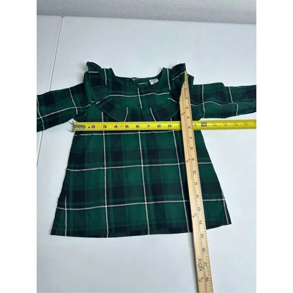 Carters Toddler Girl’s Black Green Watch Plaid Blouse Ruffle Trim Size 3T
